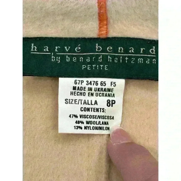 Harve Benard Womens Sz 8 Petite Wool Blend Open Front Blazer Jacket Orange - Picture 3 of 3